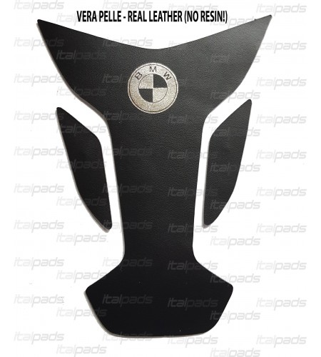 Protector de depósito en CUERO GENUINO negro / plateado para BMW